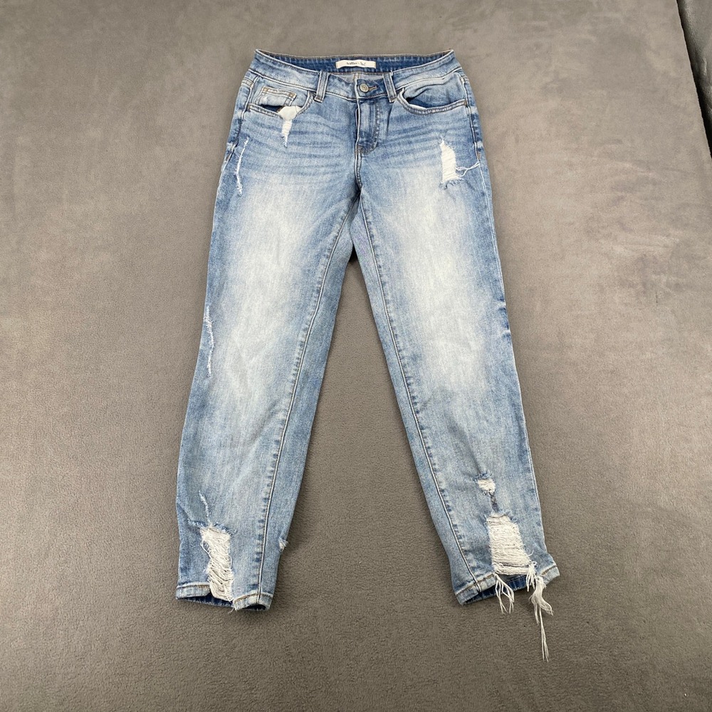 Willow + Root Mid-Rise Girlfriend Jeans Distressed Light Wash Denim Size 25